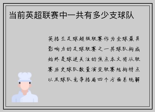 当前英超联赛中一共有多少支球队